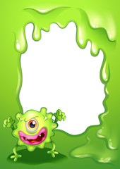 A one-eyed green monster in front of an empty template