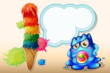 A baby monster with an empty callout near the giant icecream