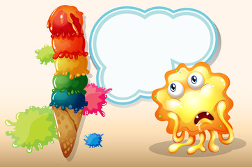 A giant icecream beside the salivating monster