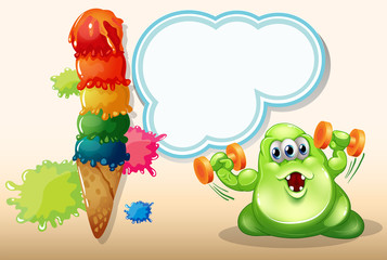 A giant icecream beside the monster exercising