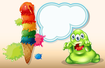 A scary monster beside the giant icecream