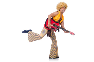 Male guitar player isolated on the white