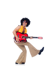 Male guitar player isolated on the white