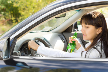 Happy inebriated female driver