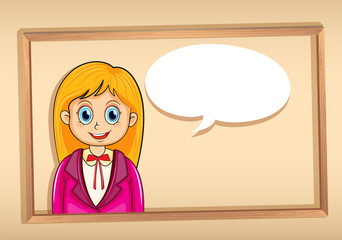 A frame with a smiling girl with an empty callout