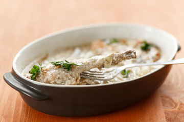 rabbit braised in cream sauce
