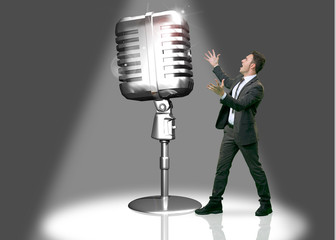 singer with giant microphone © crescendo