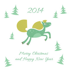 New Year and Christmas card with a horse