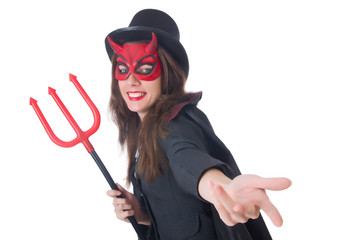 Female wearing devil costume and trident