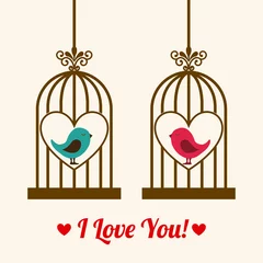 Papier Peint photo Lavable Oiseaux en cages amour