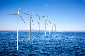 Papier Peint photo Lavable Côte Wind generators turbines in the sea
