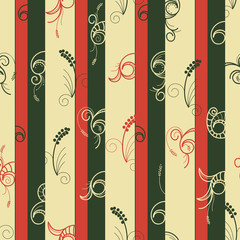 vector seamless striped pattern with floral drawing