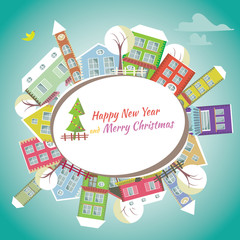Happy New Year greeting card - Home background