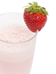 Smoothie made with strawberries isolated on white background.