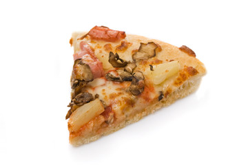 Slice of pizza with mushrooms, ham and pineapple