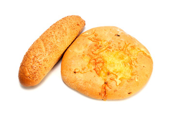French baguette and Bread with cheese isolated on white