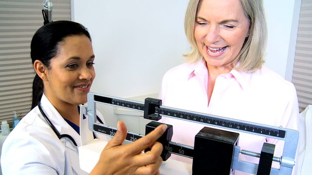 Senior Caucasian Lady Weighed Clinic