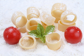 paccheri Italian pasta with tomato and basil