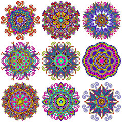 Circle lace ornament, round ornamental geometric doily pattern c