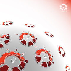 3D Background with orange gear shapes.