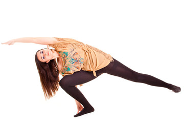 girl pilatos yoga isolated on white background