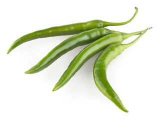 green chili peppers isolated on white background