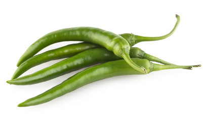 green chili peppers isolated on white background