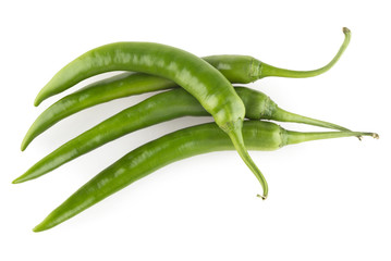 green chili peppers isolated on white background