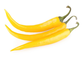yellow chili peppers isolated on white background