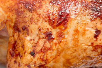 Obraz na płótnie Canvas Roasted chicken food background close up macro shot
