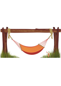 red striped hammock resting on wooden frame clip art preview