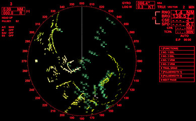 Black and red modern ship radar screen