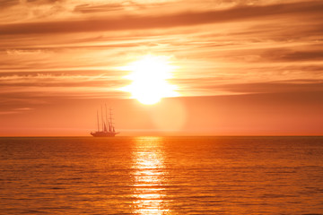 The ancient ship in the sea