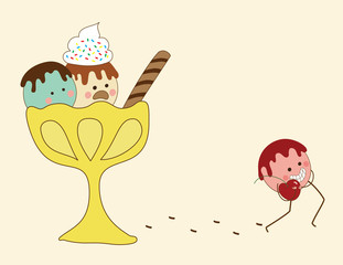 Cherry Thief (cartoon illustration of a cute ice-cream crime)
