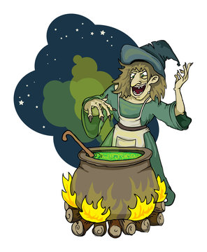 Wicked Witch With A Cauldron Of Green Goo