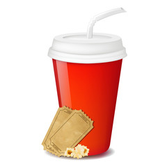 Red Paper Glass With Tickets Cinema