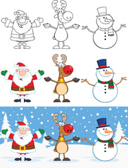 Santa Claus,Reindeer And Snowman Characters. Collection Set