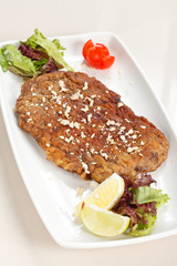 Grilled steak meat with salad