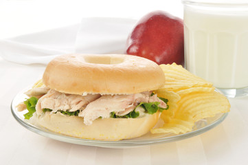 Chicken sandwich on a bagel