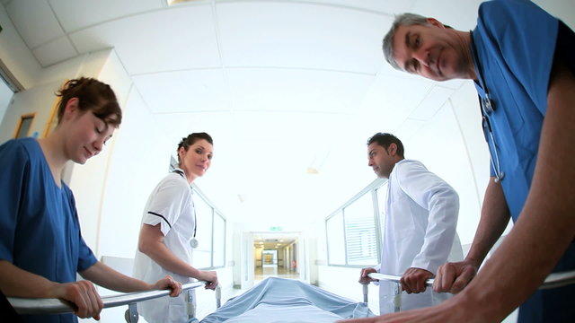 Patient POV Hospital Bed Pushed Corridor