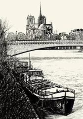 Poster Parijs - Eiland van de stad - binnenvaartschepen © Isaxar