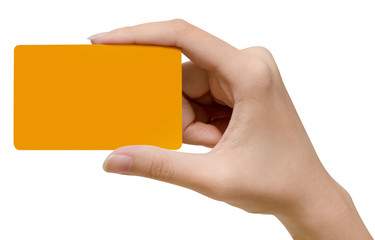 Hands hold business cards on white background with clipping path