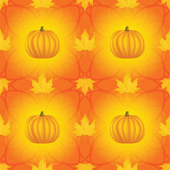 seamless Halloween pattern with pumpkins and maple leaves
