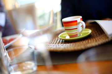 Cup of coffee set on table