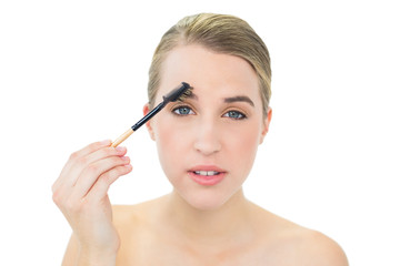 Fototapeta premium Attractive blonde using eyebrow brush