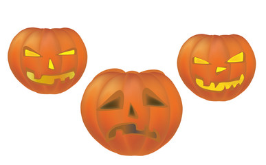 Three Halloween Holiday Pumpkins. 3D Spooky Vegetable