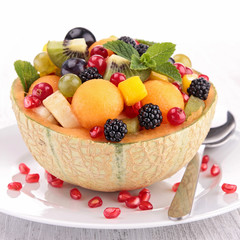 fruit salad in melon bowl