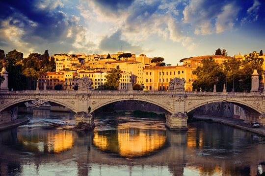 view of ponte Vittorio Emanuelle ll. Rome. Italy.