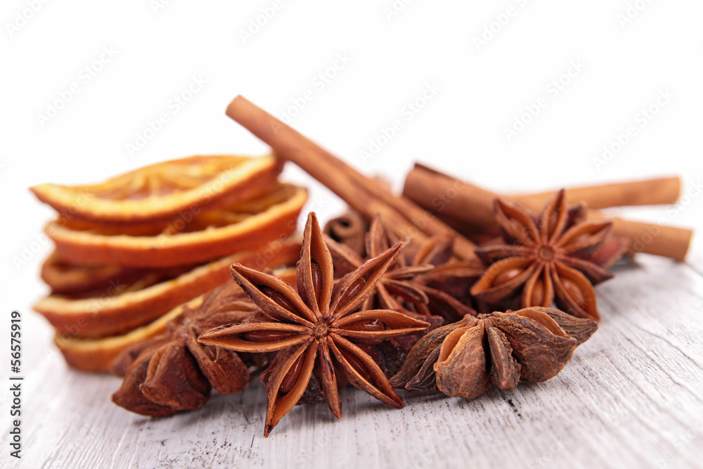 Sticker christmas decoration: orange, cinnamon and star anise