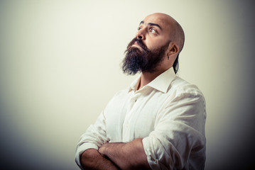 long beard and mustache man with white shirt